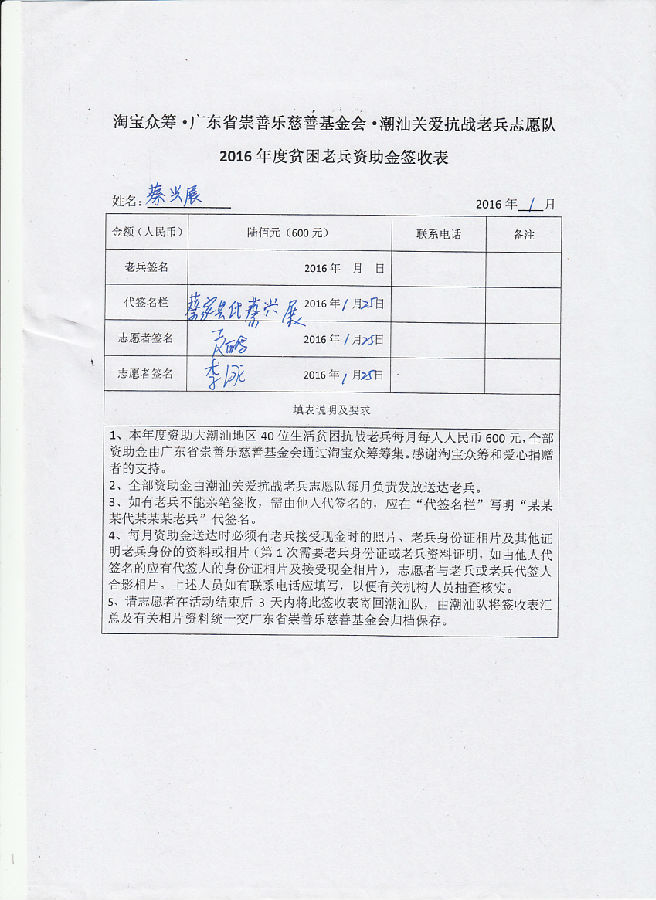 潮汕地区40位老兵助养项目